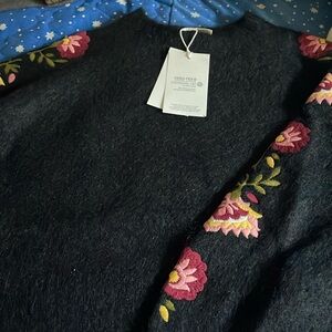NWT Sézane black mohair sweater with embroidery. Size Large.